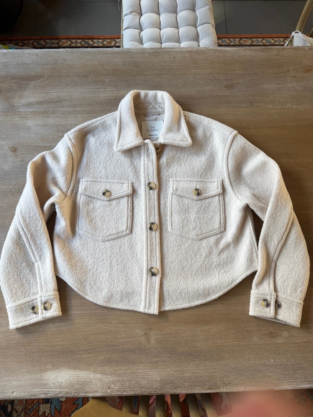 Aritzia Wilfred Free The Ganna Cropped Shirt Jacket Shacket Merino Wool Cream S